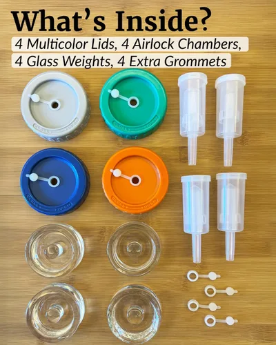 Miniatura 6 de Elementi Kit de fermentación de tarros de masón, 8 pesos de fermentación de vidrio de fácil agarre y tapas de fermentación de tarros de boca ancha
