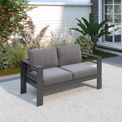 Miniatura 45 de Solaste Aluminum Patio Sofa with Coffee Table,3 PCS Patio Furniture Set with Cushions, All-Weather Outdoor Sofa for Balcony, Deck, Backyard, Porch
