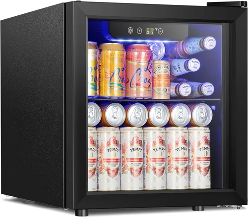 Antarctic Star Mini refrigerador para 48 latas, refrigerador de bebidas, puerta de vidrio negro para cerveza, refrescos o vino, máquina dispensadora