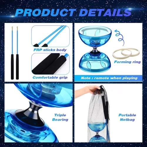 Miniatura 3 de Simgoing El juego de diábolo LED chino Yoyo incluye colorido juguete Diábolo iluminado profesional con 2 varillas de piezas, 1 cuerda y 1 bolsa