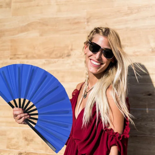 Miniatura 6 de Paquete de 8 ventiladores de mano plegables grandes para baile de línea, ventilador de estallido con funda de soporte, ventilador de mano grande 8