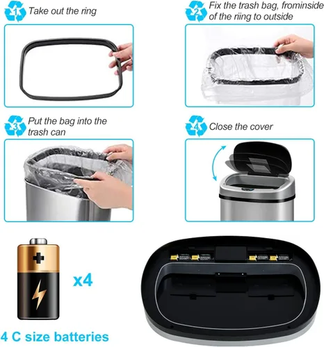 Miniatura 8 de Basurero de cocina Cubo de basura de acero inoxidable de 13 galones Cubo de basura sin contacto de 50 litros con tapa Cubo de basura