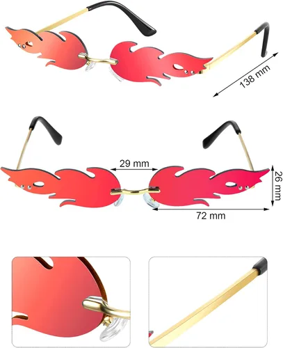 Miniatura 2 de Paquete de 6 pares de lentes de sol de llama de fuego lentes de sol novedosos sin montura en forma de fuego para mujeres y hombres