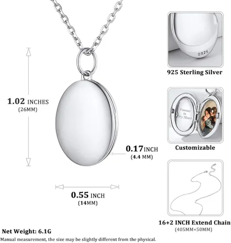 Miniatura 5 de ChicSilver Collar con colgante de medallón ovalado personalizado, plata de ley 925, chapado en oro de 18 quilates, collar de foto personalizado