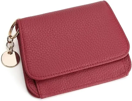 Miniatura 9 de Mudono - Billetera pequeña para mujer con bloqueo RFID, de cuero genuino, tarjetero, billetera delgada de tres pliegues con bolsillo con cremallera