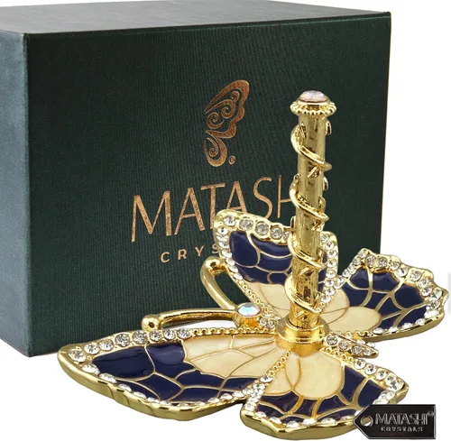 Miniatura 2 de Matashi Organizador de joyas de mariposa chapado en oro con esmalte azul y cristales, elegante soporte para anillos, regalo ideal para ella