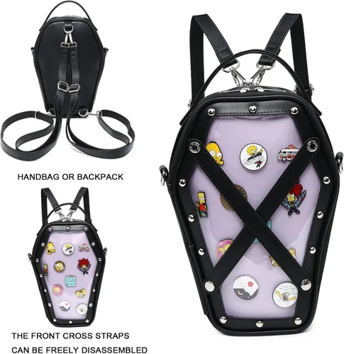 Miniatura 6 de Ita Bag Mochila gótica forma ataúd monederos y bolsos de moda Halloween JK bolsas correas cruzadas desmontables, B-negro Púrpura, Classic
