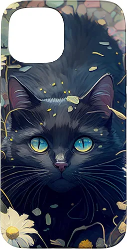 Miniatura 6 de iPhone 16 Cute Black Cat In Botanical Flower Garden Aesthetic Cat Case