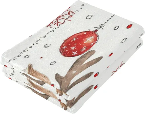 Miniatura 3 de Vdsrup Juego de 2 toallas de mano de reno de Navidad, diseño de ciervos de invierno, juego de 2 toallas de baño con copos de nieve, toalla suave