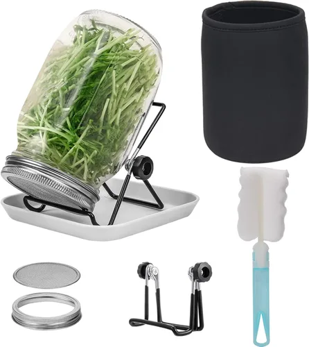 Lulonpon Kit de germinación, kit de tarro de germinación de semillas de una pieza, tarros Mason de boca ancha con tapas de brotes de pantalla de