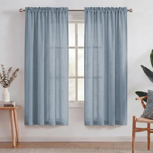 Miniatura 54 de Turquoize cortinas traslúcidas de lino natural, cortinas semitransparentes, cortinas de arpillera con bolsillo para cortinero, paneles para ventana