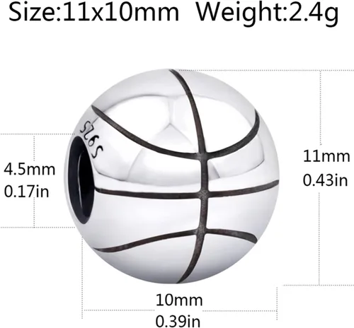 Miniatura 2 de Abalorio de baloncesto de plata de ley 925 Sport Beach Ball Beads para DIY Charms pulsera