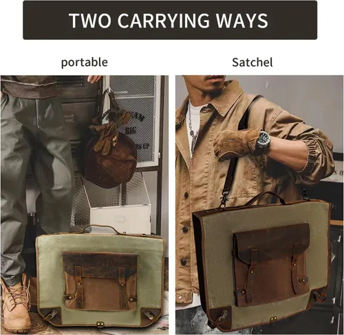 Miniatura 7 de Bolsa de equipaje de lona encerada con correa para el hombro para el trabajo y los negocios, Verde ejército