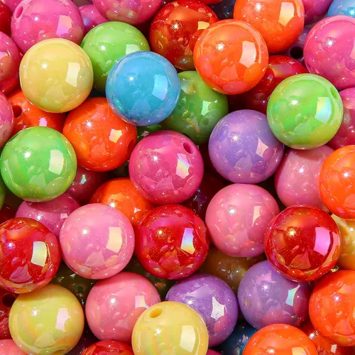 Cuentas acrílicas de 0.630 in, 100 cuentas de bolígrafo de color arcoíris Ab, cuentas de chunk Bubblegum para bricolaje para hacer joyas, pulseras,