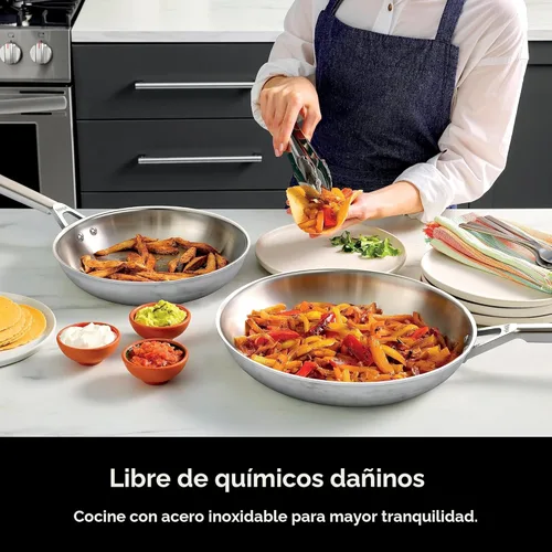 Miniatura 4 de Juego de ollas y sartenes de acero inoxidable Ninja EverClad de 7 piezas, juego de utensilios de cocina, compatible con todas las estufas e