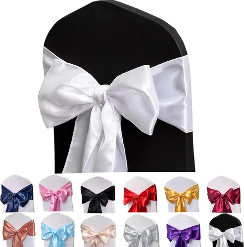 Miniatura 9 de Bandas de satén para silla, lazos para silla, 12 lazos para silla, bandas traseras para bodas, fiestas, eventos, banquetes, decoración de fundas