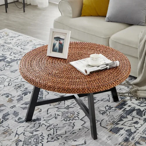 Miniatura 8 de RANDEFURN Mesa de centro redonda, mesa de cóctel de madera de pino maciza con marco en X y marco de X, fácil de montar, varios tamaños para sala