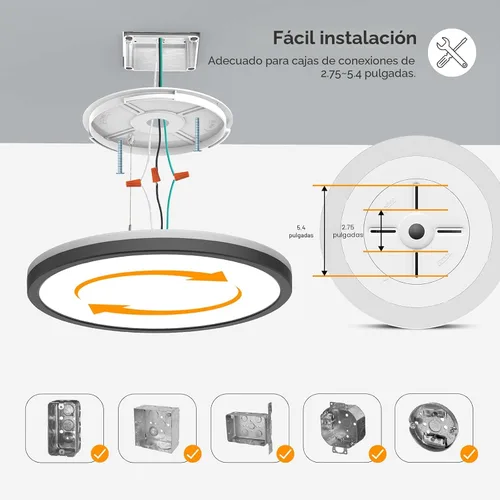 Miniatura 7 de Matane Lámpara de Techo LED Empotrada de 12 Pulgadas con Luz Nocturna, 24W 2400LM 3000K/4000K/5000K Seleccionable, Luces de Techo Regulables