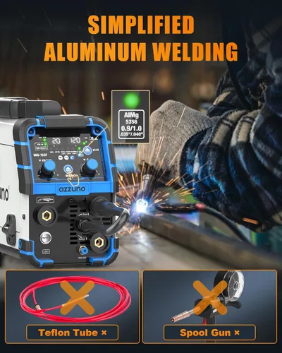 Miniatura 3 de AZZUNO Máquina de soldadura MIG 110V/220V, 155Amp 5-en-1 Gas MIG/aluminio MIG/flujo sin gas MIG/Lift TIG/Stick máquina de soldar, soldador