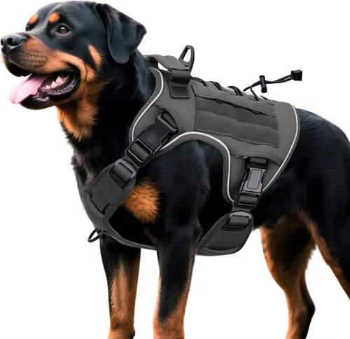 Miniatura 66 de Arnés táctico para perros grandes, chaleco reflectante ajustable sin tirones con sistema Molle, control de grado militar K9 para entrenamiento