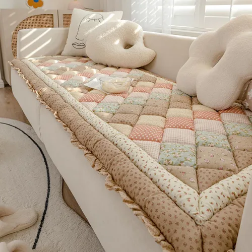 Miniatura 7 de vctops Funda Acolchada de Algodón Gruesa para Sofá para Perro Funda de Sofá Bohemia Hecha a Mano con Patchwork Funda de Sofá con Estampado Floral