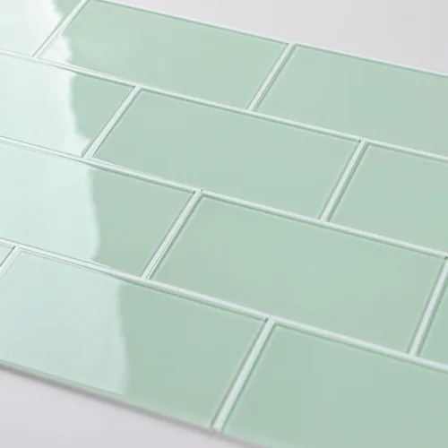 Miniatura 6 de Azulejos de cristal para despegar y pegar, loseta en muro de vidrio verde para pared de cocina y baño (5 hojas, 5 pies cuadrados)