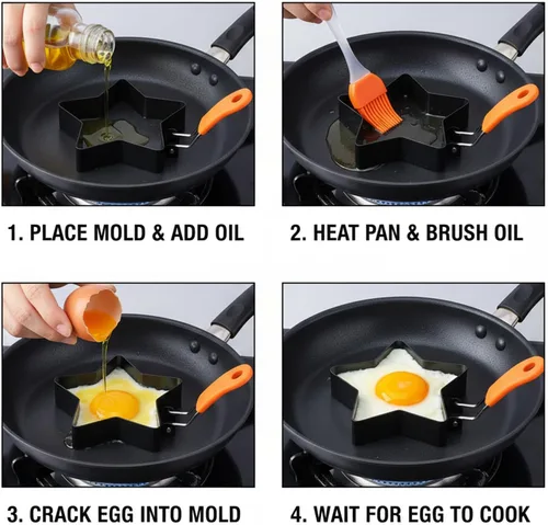 Miniatura 6 de Juego de anillos de huevo para freír huevos y molde de pastel de corazón, anillo de acero inoxidable para sándwiches de desayuno y panqueques