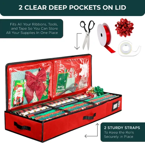 Miniatura 4 de HOLDN' STORAGE Contenedor de Almacenamiento de Papel de Regalo Premium - Duradero 600D a Prueba de Desgarros, Cabe 27 Rollos de Papel de Regalo, Rojo