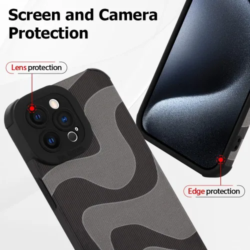 Miniatura 4 de Funda Wlxee para iPhone 15 Pro Max con patrón de ola, TPU suave con parachoques, cuero PU, diseño de cebra lindo para mujeres y niñas - Negro Gris