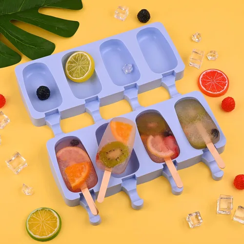 Miniatura 4 de WMKGG Juego de moldes de silicona para paletas, 2 piezas de moldes para helado con 50 palitos de madera para pastelitos, paletas de hielo, Azul
