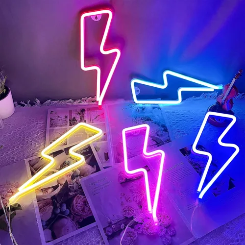 Miniatura 6 de Letreros de Neón Rayo Letrero de Luz de Neón para Decoración de Pared, Alimentado por Batería o USB Luz LED de Rayo Letrero de Neón para Dormitorio