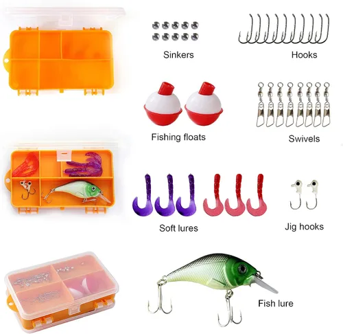 Miniatura 2 de Caja de aparejos de caña de pescar para niños, con red, bolsa de viaje, caña y carrete para niños y niñas, jóvenes o principiantes