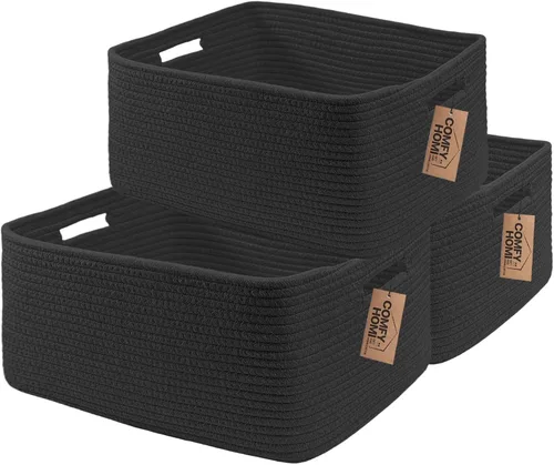 Miniatura 25 de COMFY-HOMI Cestas de almacenamiento de 11.5 x 7.5 x 4.7 pulgadas para organizar, cesta tejida de cuerda de algodón, caja de almacenamiento