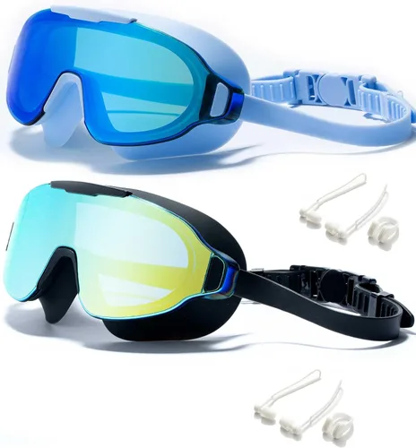 Miniatura 10 de Gafas de natación, gran angular antivaho y a prueba de fugas UV, gafas de natación de moda para hombres y mujeres Espejo deslumbrante blanco