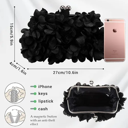 Miniatura 3 de JAMBHALA Bolsos de mano de noche con apliques florales, pequeños monederos de embrague para mujer