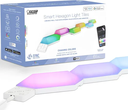 Miniatura 10 de Feit Electric Luces LED Inteligentes Hexagonales de Azulejos, 7" Cada Una, Conectables, Persecución de Color RGBW, WiFi de 2.4GHZ Habilitado