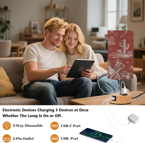 Miniatura 5 de Lámparas táctiles de noche retro occidentales regulables con puertos de carga para sala de estar, dormitorio, mesita de noche, escritorio