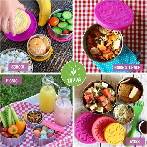 Miniatura 2 de TAVVA Recipientes de acero inoxidable para niños [12 onzas/7 onzas/3 onzas] – A prueba de fugas con tapas de silicona, lonchera para niños, lonchera