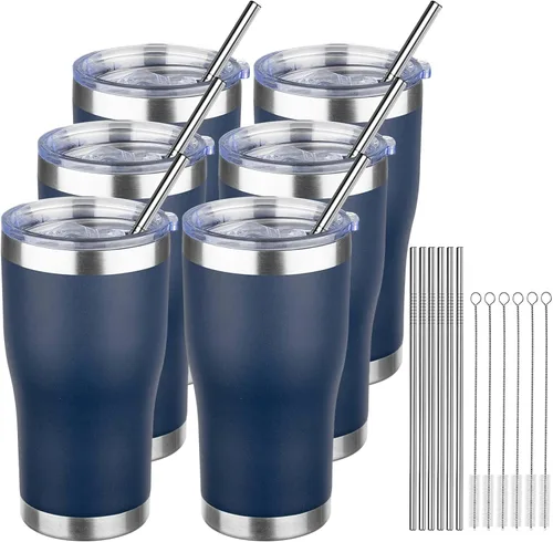 Miniatura 9 de MEZMUT - Paquete de 4 unidades de vaso de café aislado de 20 onzas con tapa y popote, vaso de viaje de acero inoxidable de doble pared