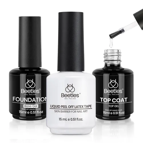 Miniatura 21 de Beetles 2 Piezas Juego de Base y Capa Superior de Gel Libre de Hema Sin Limpieza, Fórmula Suave Mejorada Capa Superior Brillante Esmalte de Uñas