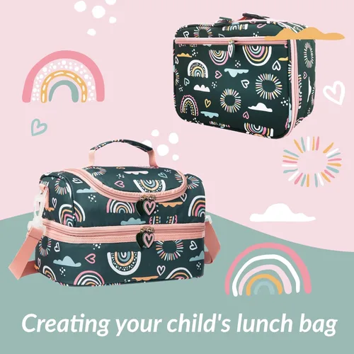 Miniatura 7 de Bolsas de almuerzo aisladas para niños con doble compartimento, bolsa tipo tote para niñas, niños, niños pequeños, jardín de infantes, escuela