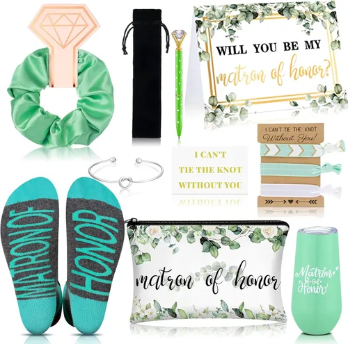 Miniatura 8 de Yexiya Juego de 13 piezas de regalo de caja de propuesta de dama de honor, regalo con texto en inglés "Will You Be My Maid of Honor", de acero
