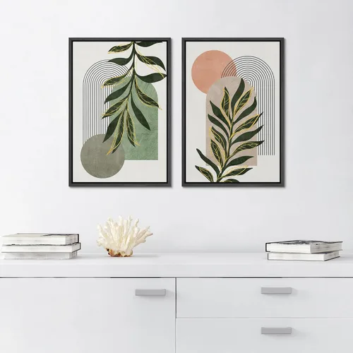 Miniatura 4 de SIGNFORD Lienzo enmarcado para pared, juego de arte con hojas de palmera de selva, polígonos geométricos, formas abstractas, ilustración, arte