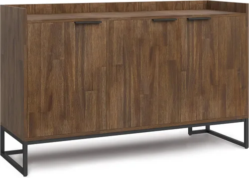 Miniatura 18 de SIMPLIHOME Bedford Buffet - Aparador de 3 puertas de madera maciza de 54 pulgadas de ancho con estante para vino en negro, gabinete de transición