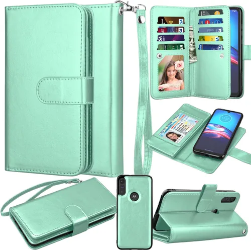 Funda para Moto E 2020, para Motorola E 2020, Takfox de piel sintética con tarjetero de crédito con tapa [9 ranuras para tarjetas] [cierre