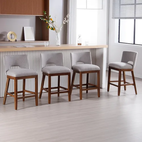 Miniatura 16 de Chairus Juego de 2 taburetes de bar de 26" sin brazos, acolchados con respaldo de madera y patas, taburetes tapizados en tela de lino para encimera