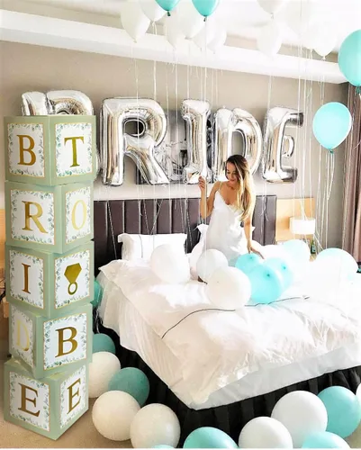 Miniatura 2 de 101 piezas de decoración de despedida de soltera de vegetación, cajas de globos doradas, bloques con BRIDE TO BE + GROOM + letras A - Z y 40 globos