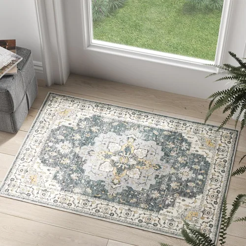 Miniatura 64 de jinchan Alfombra de Área 2x3 pies Alfombra Vintage de Entrada Lavable Bohemia Tapete Interior para Puerta Medallón Floral Tapete Pequeño para Puerta