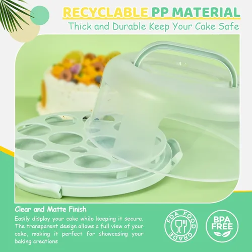 Miniatura 7 de Ohuhu - Porta pasteles con tapa y asa, recipientes para pasteles sin BPA para pasteles de 10 pulgadas con 2 asas, cubierta de plástico con base