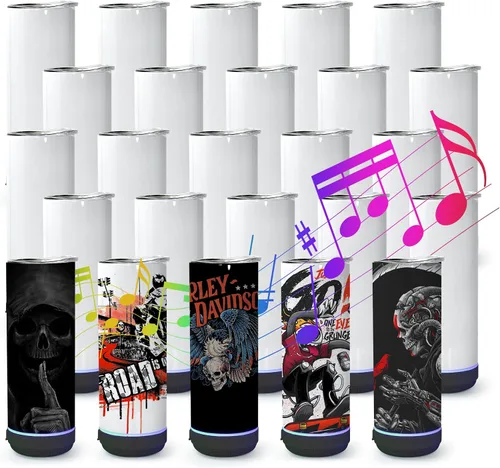 sweet grain Vaso de altavoz de música (paquete de 25) – Vaso de sublimación de 20 oz delgado y recto con altavoz, popote y cable de carga USB, vaso